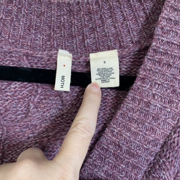 Moth Anthropologie Wool Blend Asymmetric Cardigan Purple Size Small Cozy Boho - Picture 9 of 10